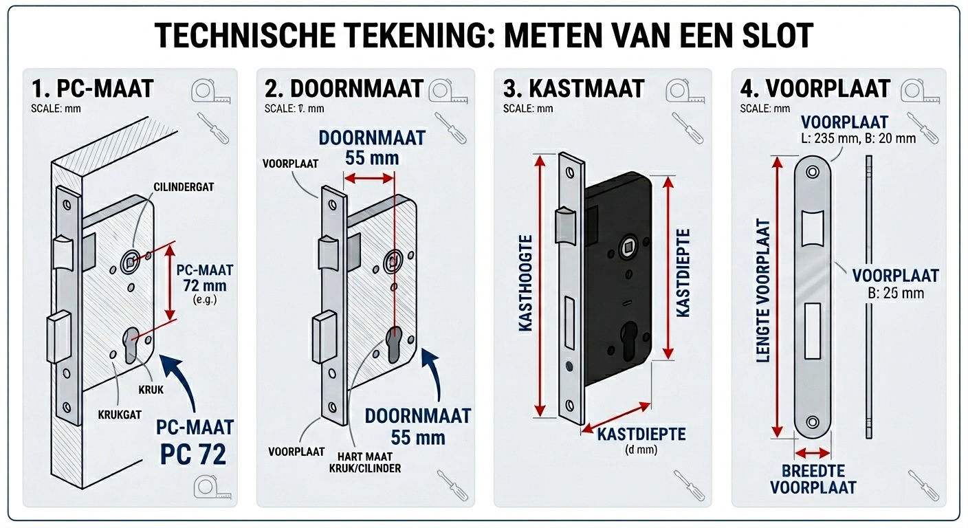 Technische afbeelding maten insteekslot
